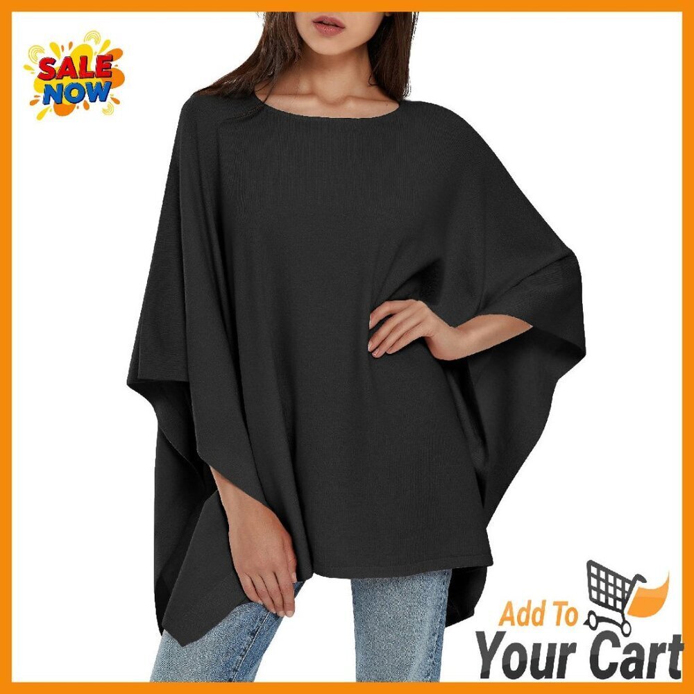 Soft Oversized Pullover Poncho Sweater Shawl Wrap Loose Fit Fall Winter